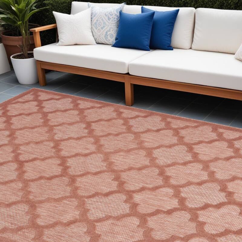 HomeRoots Contemporary Rectangle Outdoor Rug - 6' X 9' - Orange - 6' X 9'