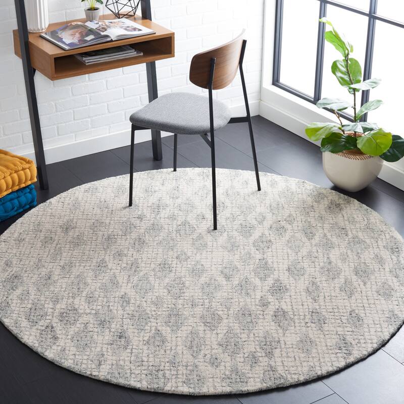 SAFAVIEH Handmade Abstract Gyda Modern Wool Rug - 6' Round - Grey/Ivory