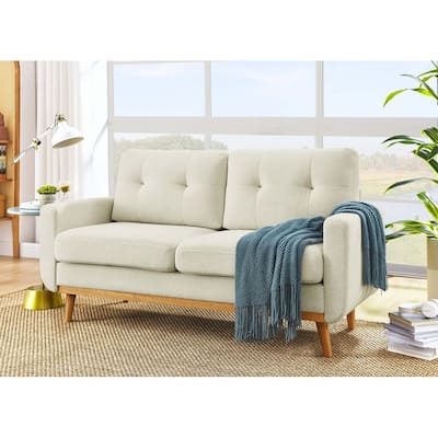 Mid-Century Modern Tufted Loveseat Sofa with Sturdy Wooden Legs for Relaxation