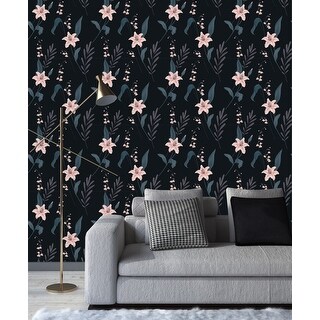 Dark Wallpaper with Pink Flowers Peel and Stick and Prepasted - Bed ...