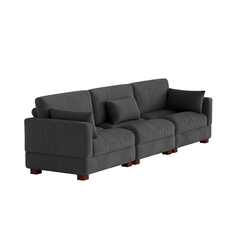 Corduroy Modular Sectional Sofa with Ottoman and Pillows