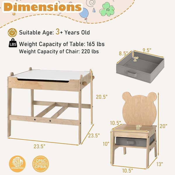 Kids Table and Chairs Children Wooden Activity Set with Double-Sided