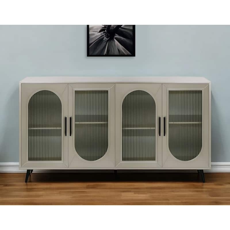 HomeRoots 60" Gold Wood And Glass Sideboard with Four Doors - 60' X '32.3' X '15.7 - 60' X '32.3' X '15.7