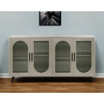 HomeRoots 60" Gold Wood And Glass Sideboard with Four Doors - 60' X '32.3' X '15.7