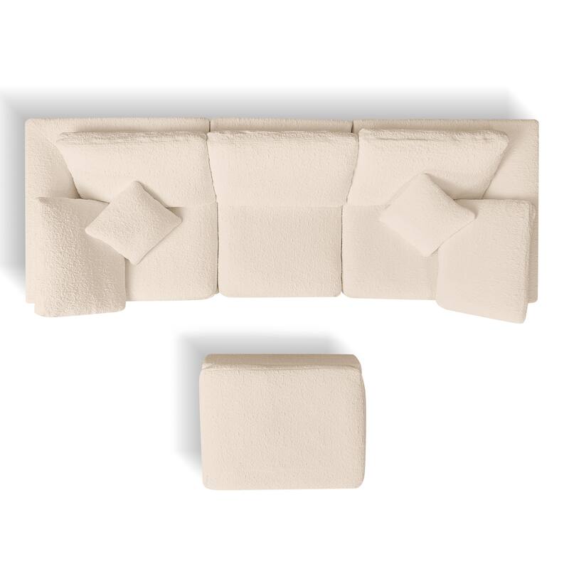 L-Shaped Convertible Cloud Sectional Sofa, Oversized Chenille Fabric Compressed Sofa, Modular 3 Seater Sofa with Ottoman