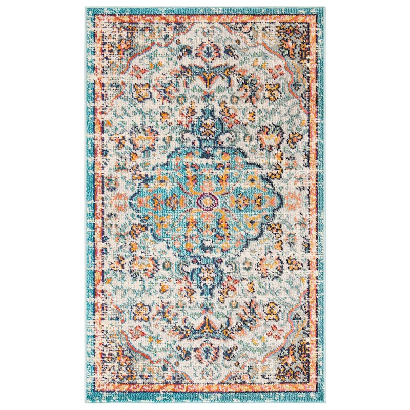 SAFAVIEH Madison Sabire Boho Medallion Distressed Rug - 3' x 5' - Grey/Light Blue - Rectangle