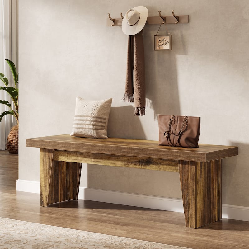 55" Wooden Entryway Bench Farmhouse Long Entry Seat for Living Room - 15.55"D x 55.12"W x 17.9"H