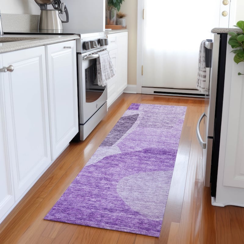 Machine Washable Indoor/ Outdoor Chantille Modern Abstract Rug - Eggplant - 2'3" x 7'6"