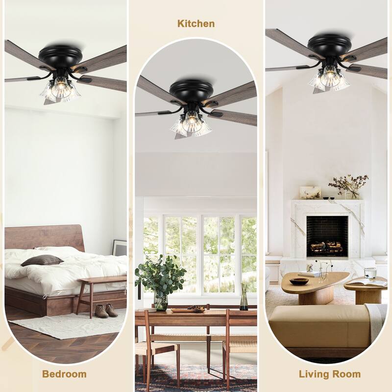 Bella Depot 52" Flush Mount Ceiling Fan with Light and Remote Control - 52 Inches