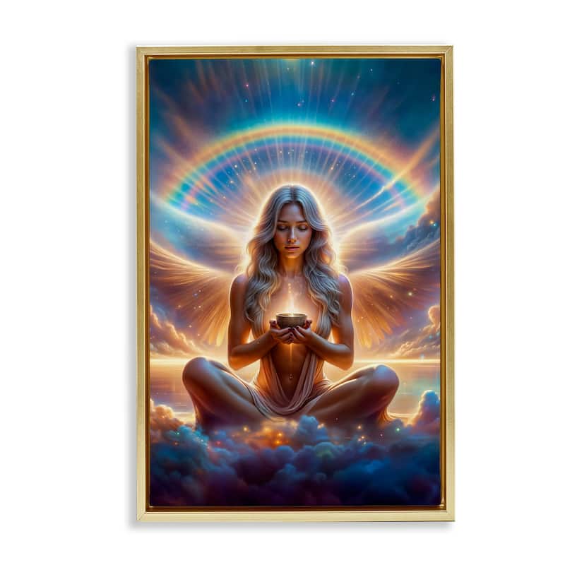 Stupell Enlightened Angel with Tea Framed Floater Canvas Wall Art Design By Spirit of the Rainbow - 21 x 31 - Gold