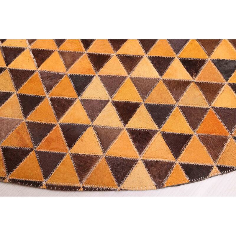 ECARPETGALLERY Handmade Cowhide Patchwork Orange Leather Rug - 5'1 x 5'1