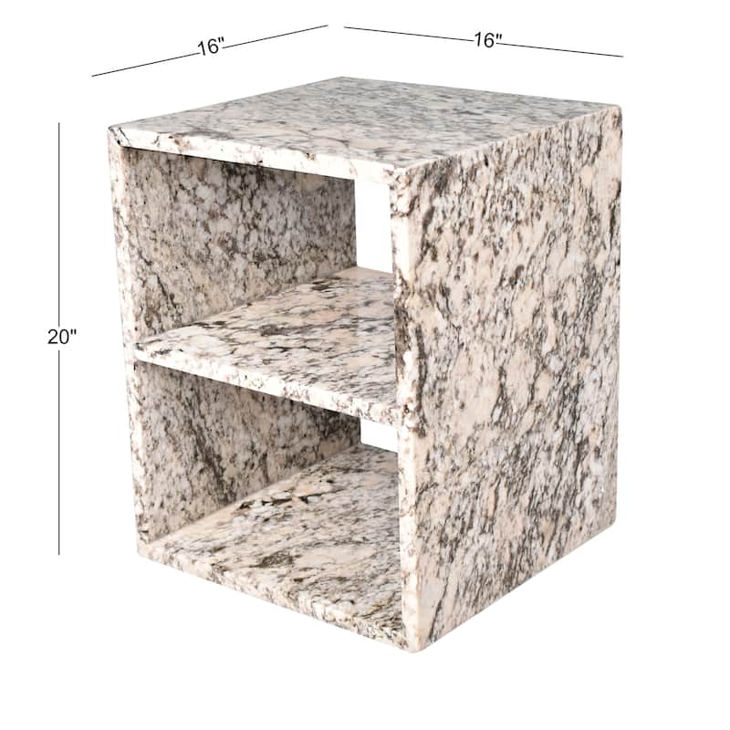 Atarah 20" Modern Natural Marble Handmade Rectangular 2-Shelf End Table, Beige/Dark Taupe, by JONATHAN Y.