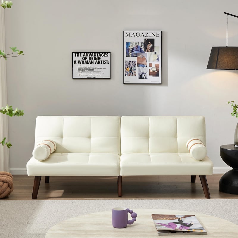 Convertible Sofa Bed Futon with Solid Wood Legs in Linen Fabric