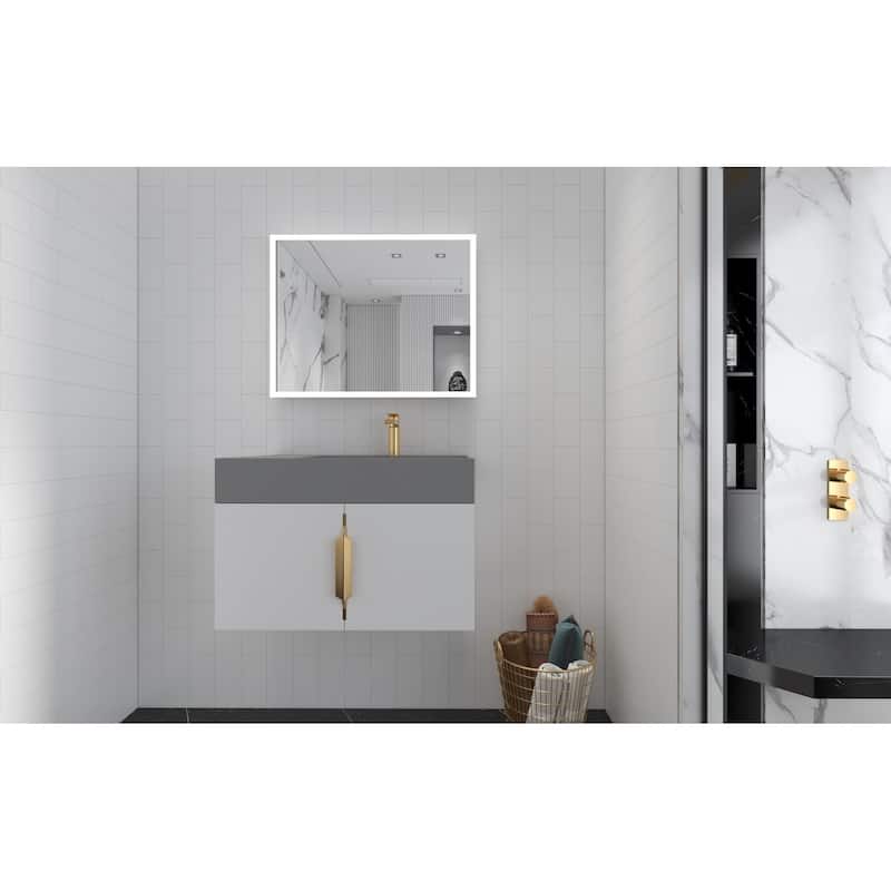 Amazon 30" Wall Mounted Bathroom Right Basin Vanity Set w/ Gray Top