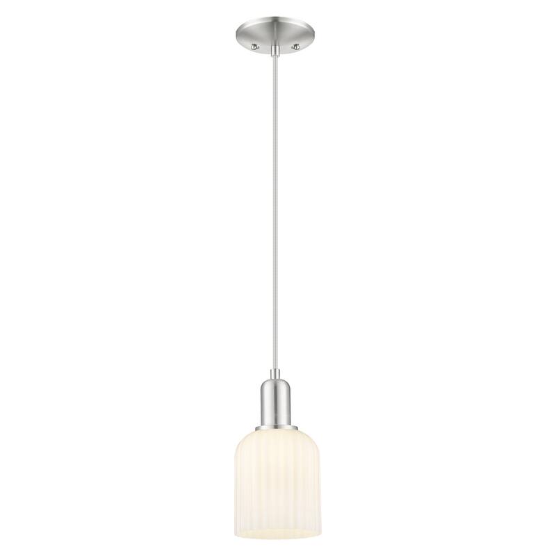 Innovations Lighting Downtown Urban - Bridal Veil - 1 Light 5" Cord Hung Mini Pendant - Gloss White Shade/Brushed Satin Nickel