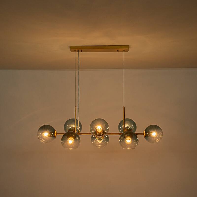 Modern 8-Light Glass Globe Linear Sputnik Island Chandelier Semi Flush