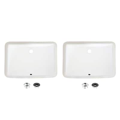 STYLISH 21.25"W x 14.5"D White Rectangular Undermount Bathroom Sink Set of 2