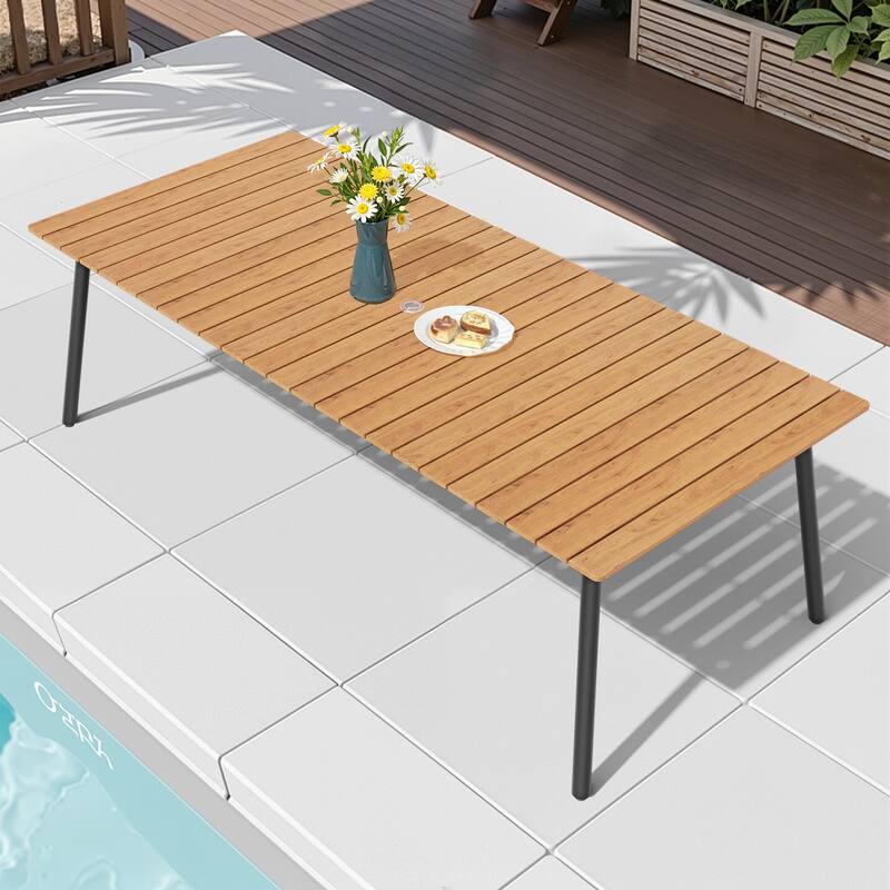 94.5in Outdoor Patio Rectangle Aluminum Wood-Like Dining Table with Umbrella Hole