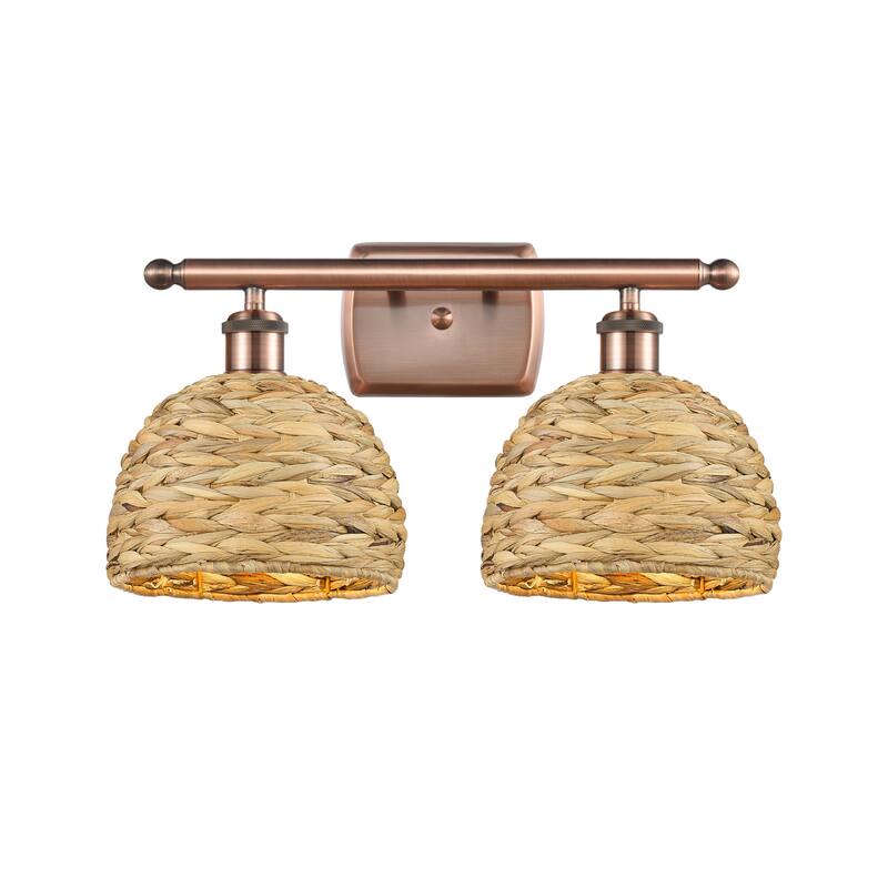 Innovations Lighting 516-2W-12-18 Woven Rattan Vanity Woven Rattan 2 - Antique Copper / Natural