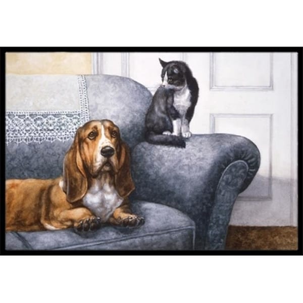 Carolines Treasures BDBA0182MAT Basset Hound & Cat on Couch Indoor or Outdoor Mat 18 x 27