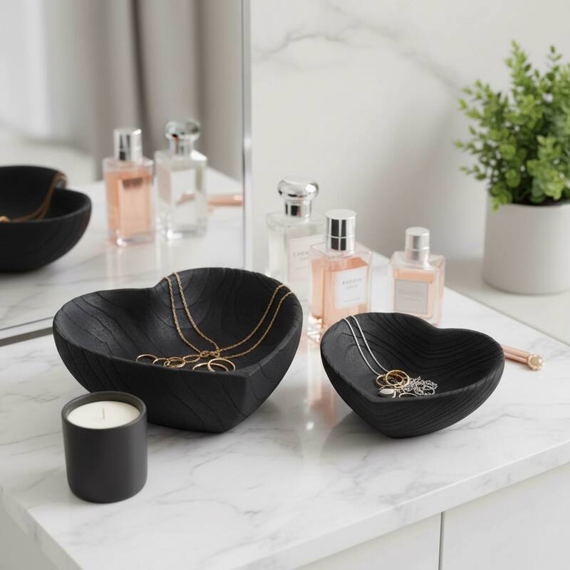 Sagebrook Home Handcrafted Paulownia Wood Decorative Bowls, Heart-Shaped Nesting Design, Set of 2 - 10" x 10" x 3"