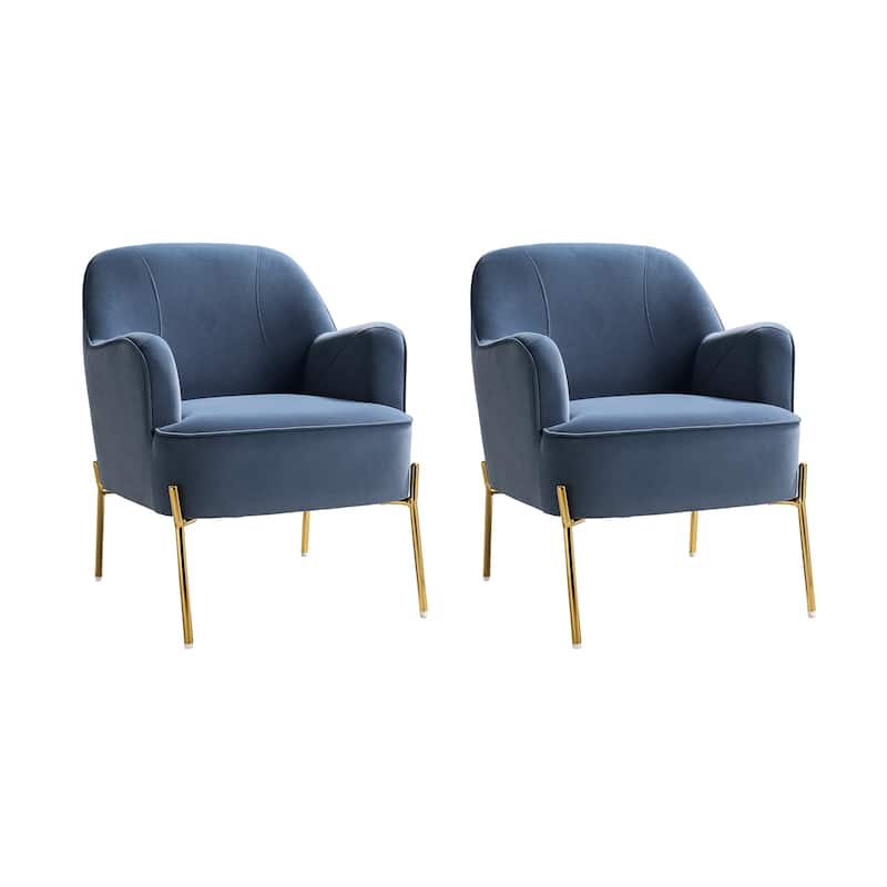 Marina Modern Velvet Accent Chair with Golden Legs Set of 2 by HULALA HOME