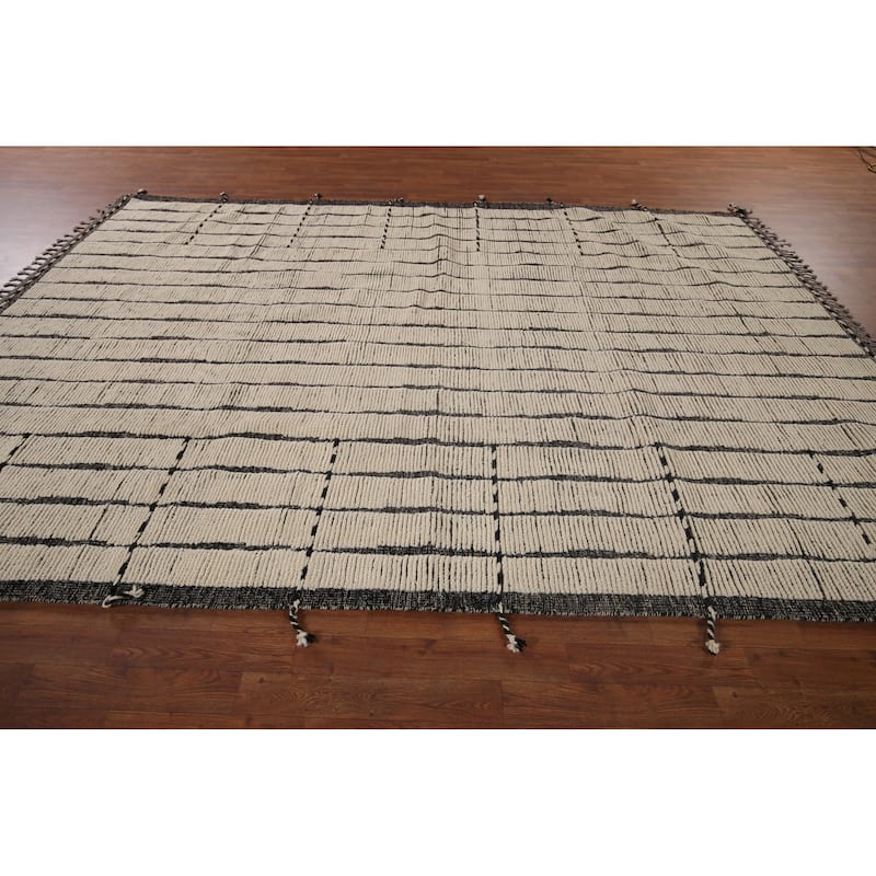 Striped Moroccan Oriental Area Rug Handmade Wool Carpet - 7'9"x 11'3"