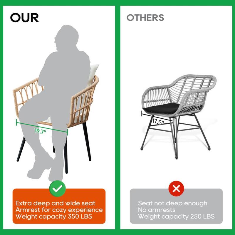 3-PC Outdoor Wicker Conversation Set w/ 2 Cushions, Glass Coffee Table