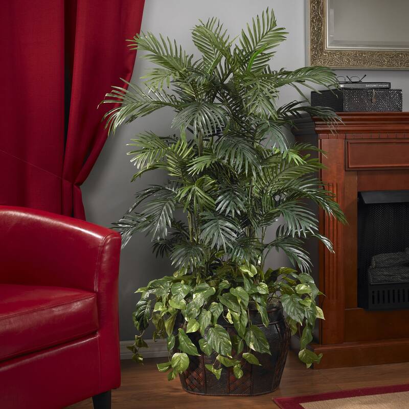 Tall Pothos Plant Arrangement - 4.5Ft Tropical Decor with Brown Vase - Home Office Living Room Plants - 4.5ft.
