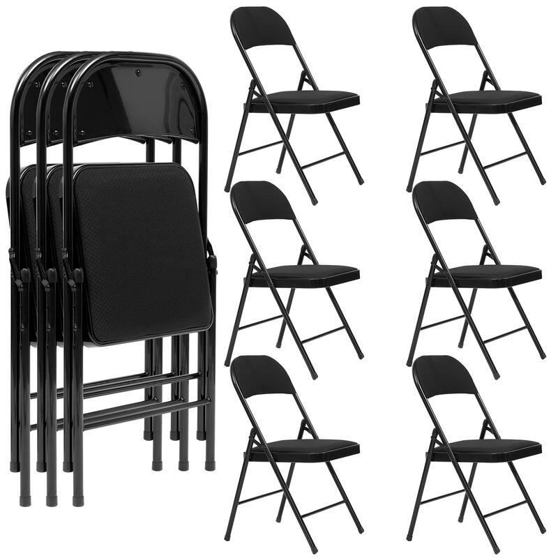 Folding Chair Set Fabric Upholstered Padded Seat Metal Frame for Home Office Dining Room (Set of 4 or 6) - Set of 6