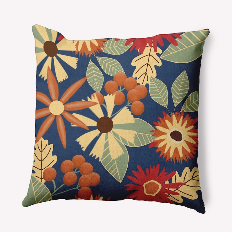 Fall Floral Indoor/Outdoor Throw Pillow - 18" x 18" - Navy