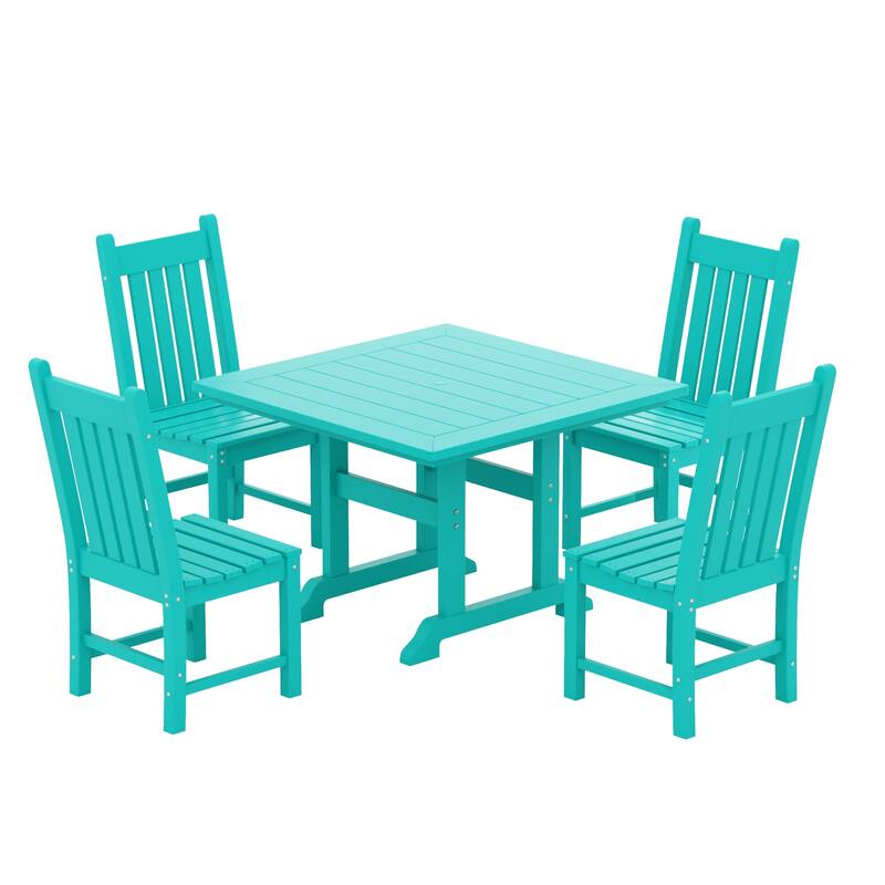 Laguna Hdpe All Weather Outdoor Patio Dining Set with Square Table, Armless Chairs (5-Piece Set)