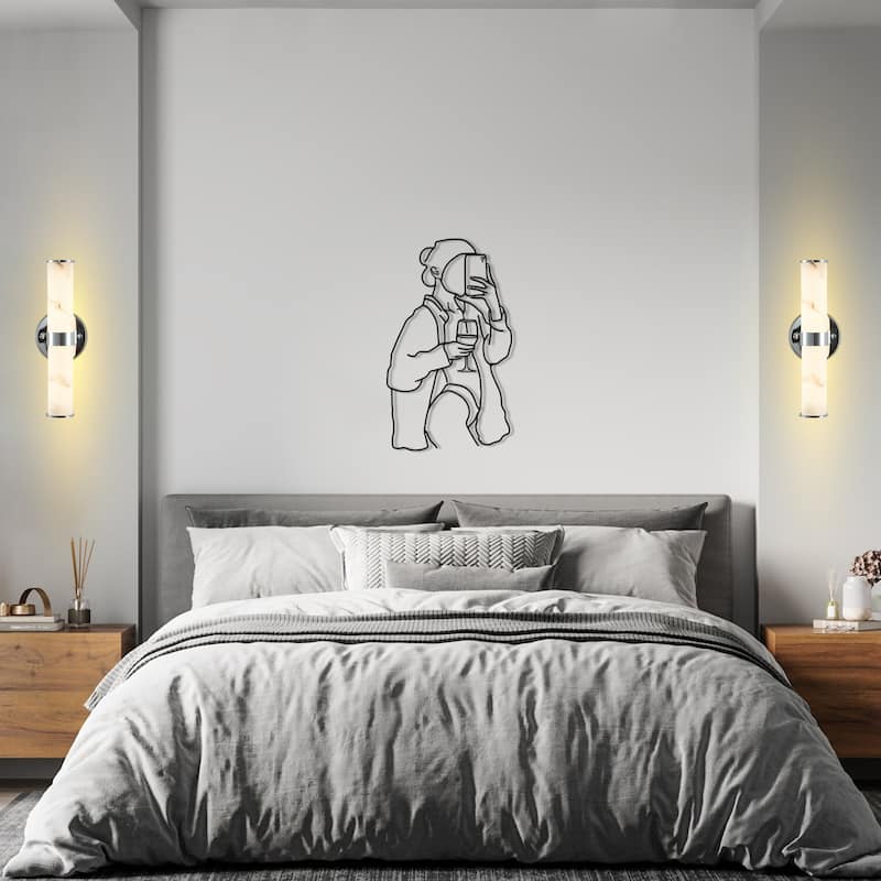 Resin Imitation Marble and Chrome Wall Sconce,Set of 2,Vertical Light Fixture for Bathrooms, Hallways(Only Indoor)