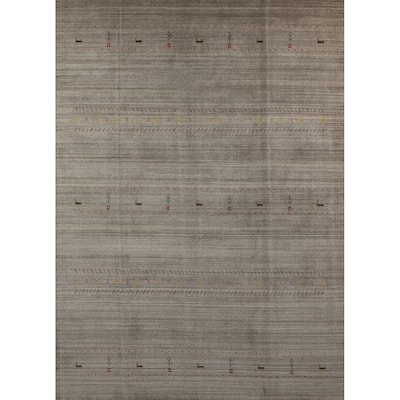 Hand Knotted Oriental 100% Wool Carpet Tribal Animal Pictorial Greys & Charcoal Gabbeh Area Rug - 9' 9'' X 7' 11''