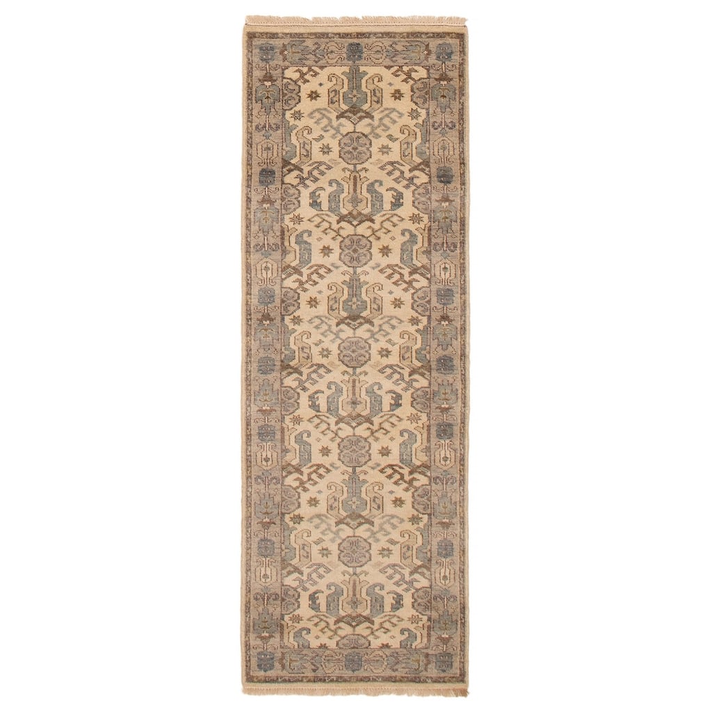 ECARPETGALLERY Hand-knotted Finest Agra Jaipur Ivory Wool Rug - 2'7 x 7'10