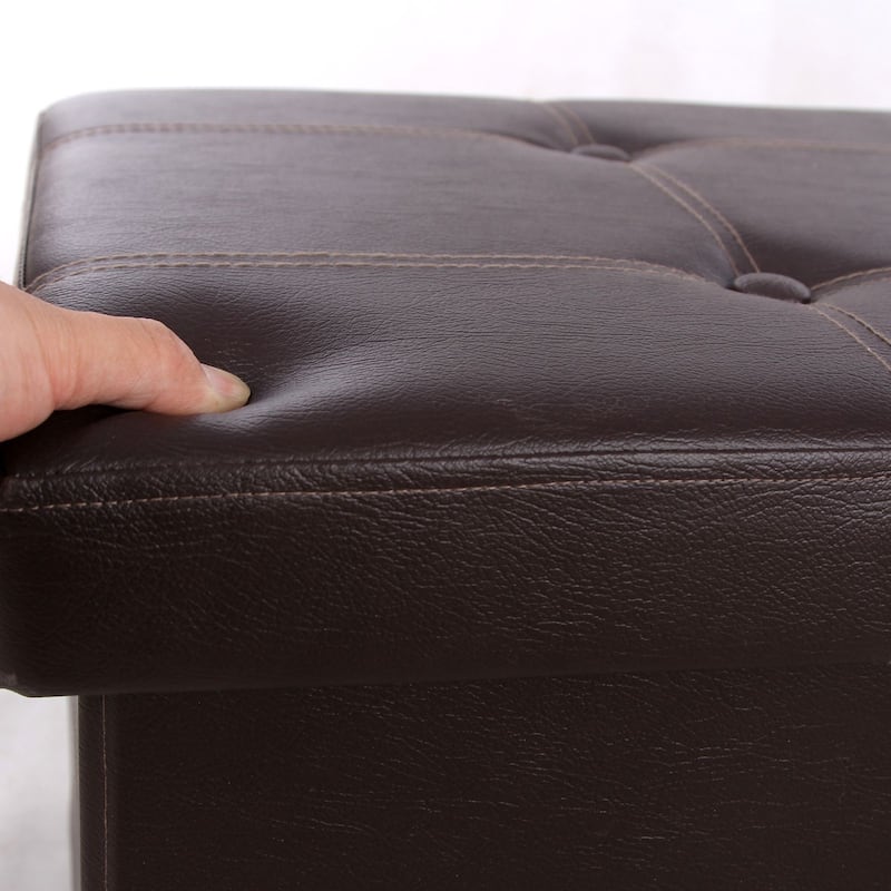 43" L Faux Leather Folding Storage Ottoman Bench, Storage Chest Footrest Padded Seat - Brown