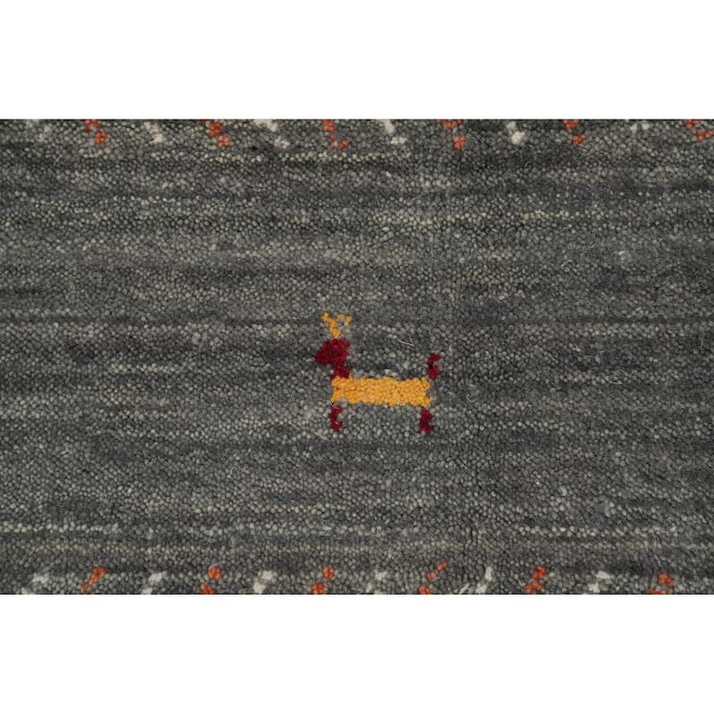 Hand Knotted Oriental 100% Wool Carpet Tribal Animal Pictorial Greys & Charcoal Gabbeh Area Rug - 7' 3'' X 5' 2''
