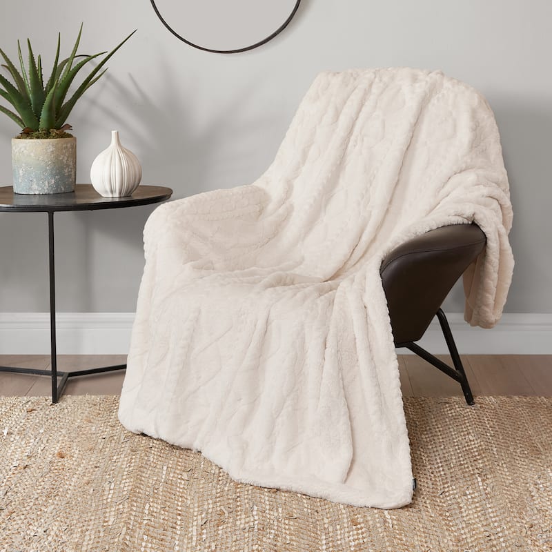Lucky Brand Embossed Cable Rabbit Synthetic Fur 50" x 70" Throw Blanket