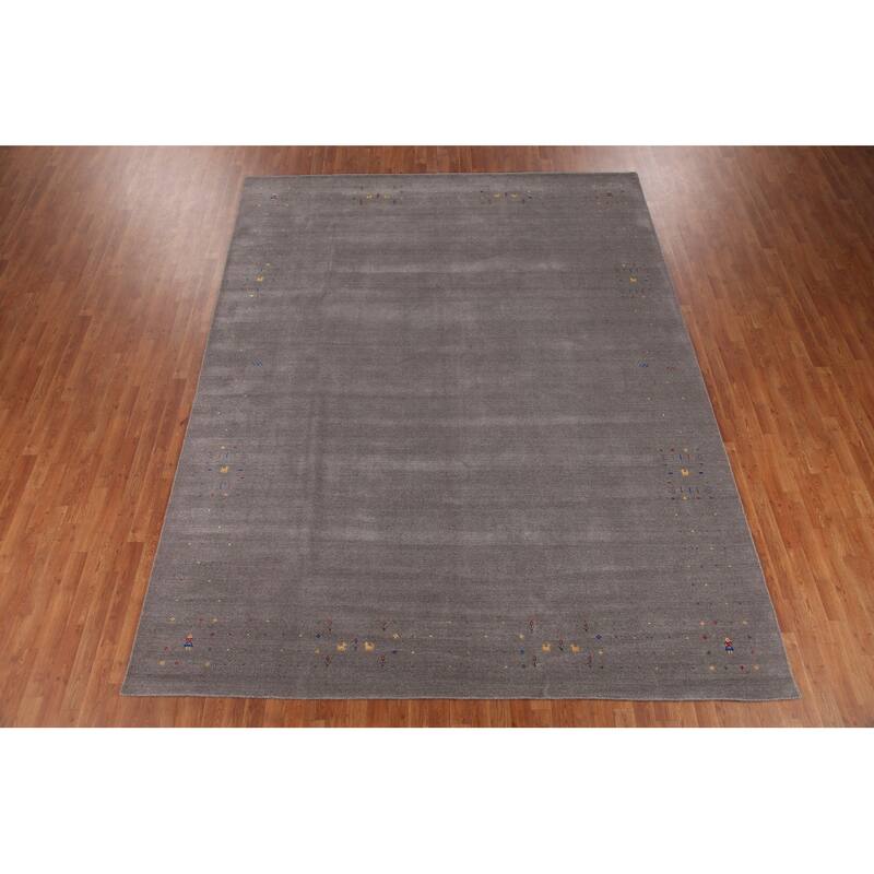 Gray Gabbeh Oriental Hand-Knotted Tribal Wool Carpet - 9'2" x 11'9"