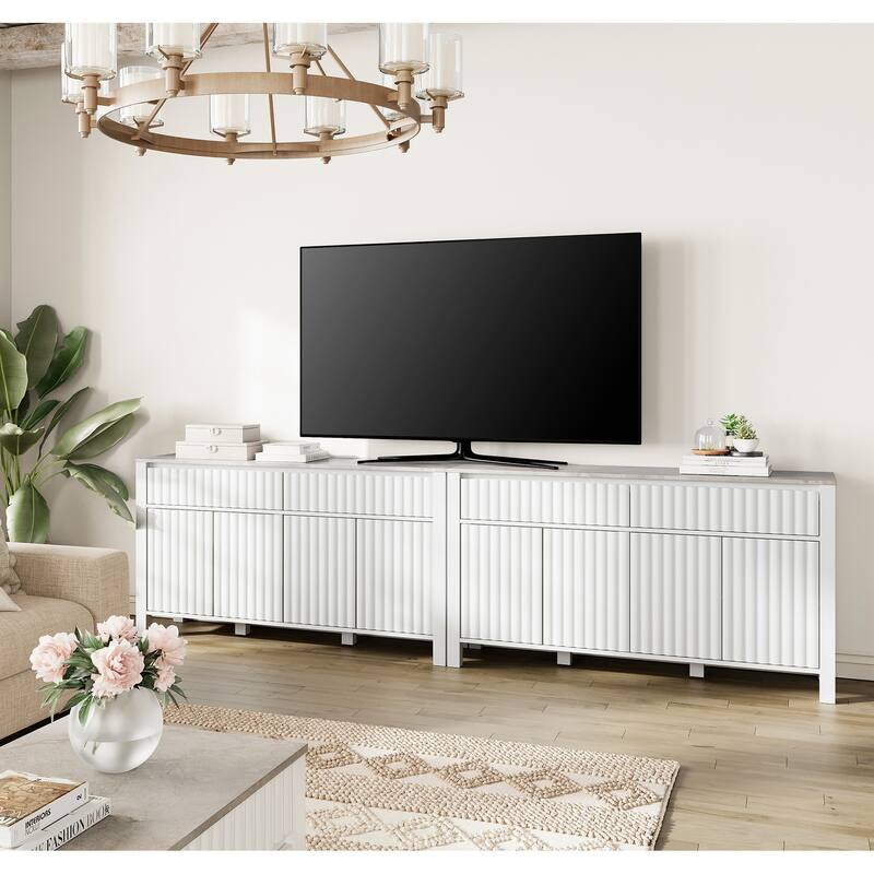 WAMPAT White Modern Coffee Table and 2-in-1 Large TV Stand - White&Gray