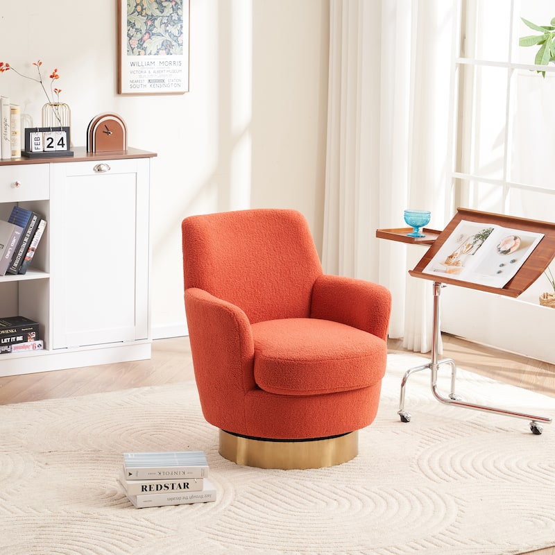 Teddy Fabric Swivel Barrel Chair with 360° Gold Base & Ergonomic Design