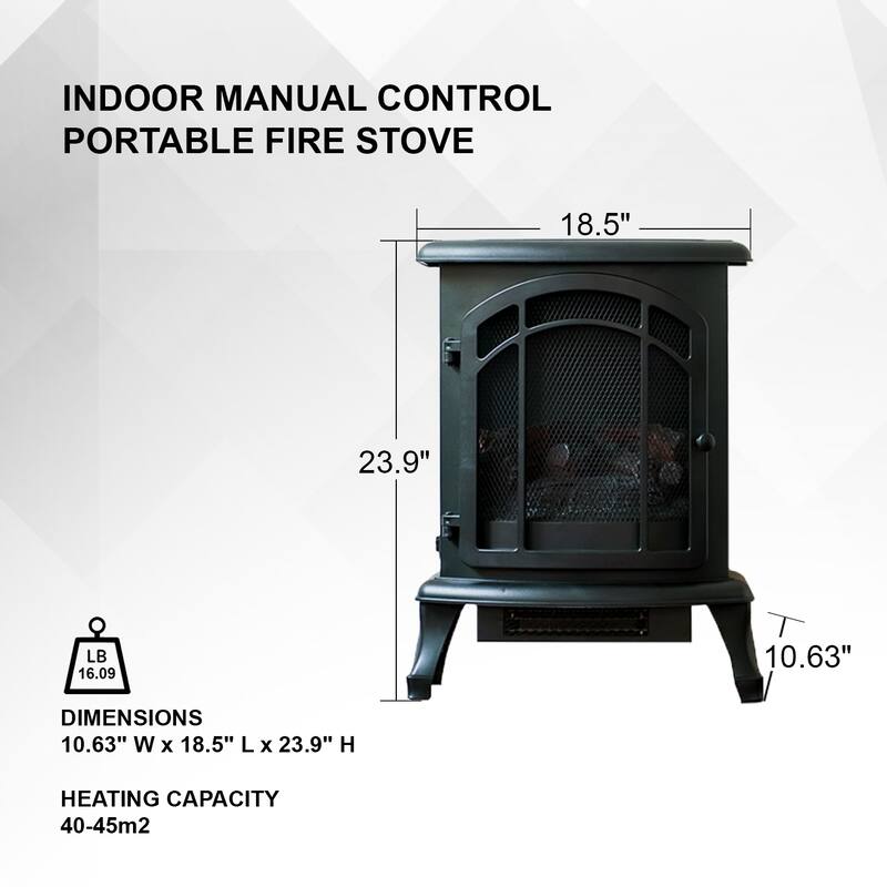 XBrand 24" H Black Free Standing Portable High/Low Heat Wired Fire Stove w/ Manual Control, LED Flame & Temperature Limiting