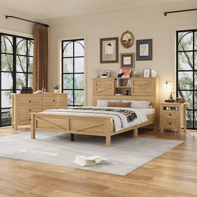 Queen Size Farmhouse Bedroom Set - Natural