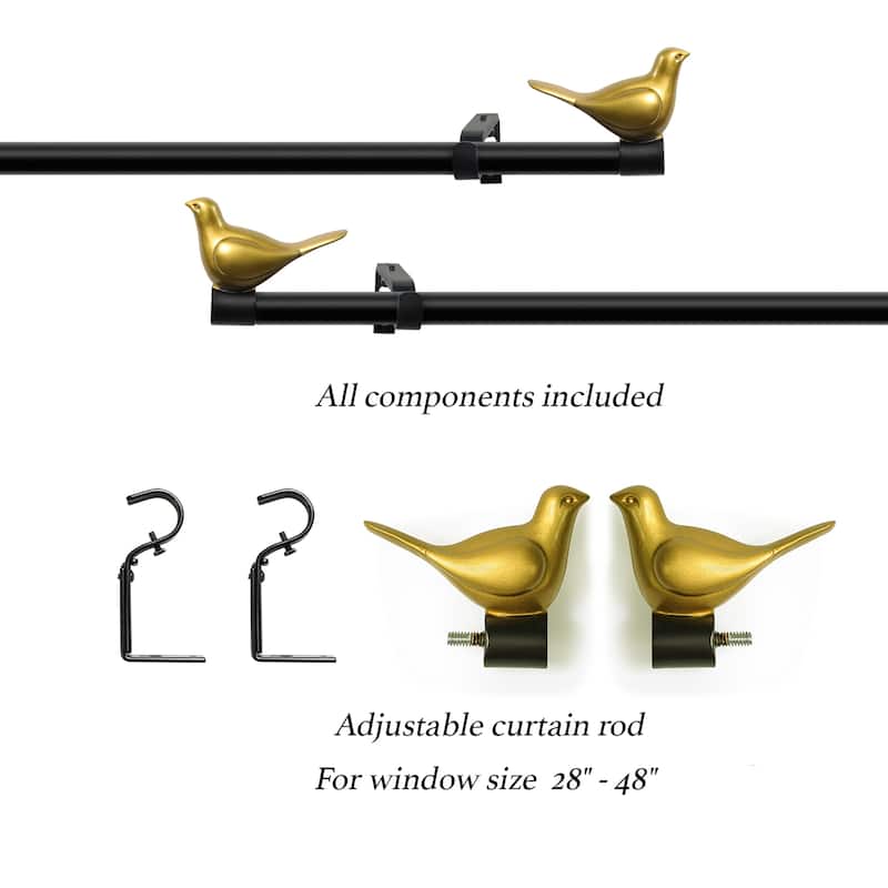 MERIVILLE 3/4" Diameter Farmhouse Single Window Curtain Rod, Bird Finials