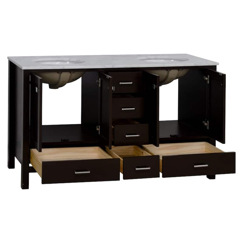 KitchenBathCollection Horizon 60" Double Bathroom Vanity with Engineered Carrara Top