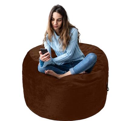 Memory Foam Filled Bean Bag Chair With Microfiber Cover, 3 ft, Brown, Solid