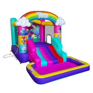 Trolls Band Together Inflatable Bouncy Castle with Slide, Outdoor Waterslide Bounce House with Ball Pit for Kids Ages 3-8