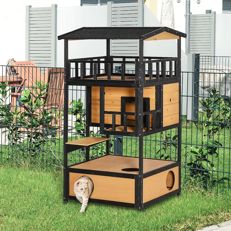 Feral Cat Shelter Kitten Tree with Asphalt Roof