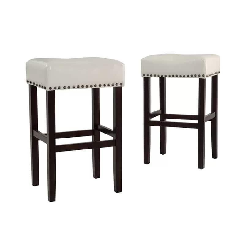 Set of 2 Ivory Faux Leather Backless Counter Stools, 30-inch Modern Kitchen & Bar Height