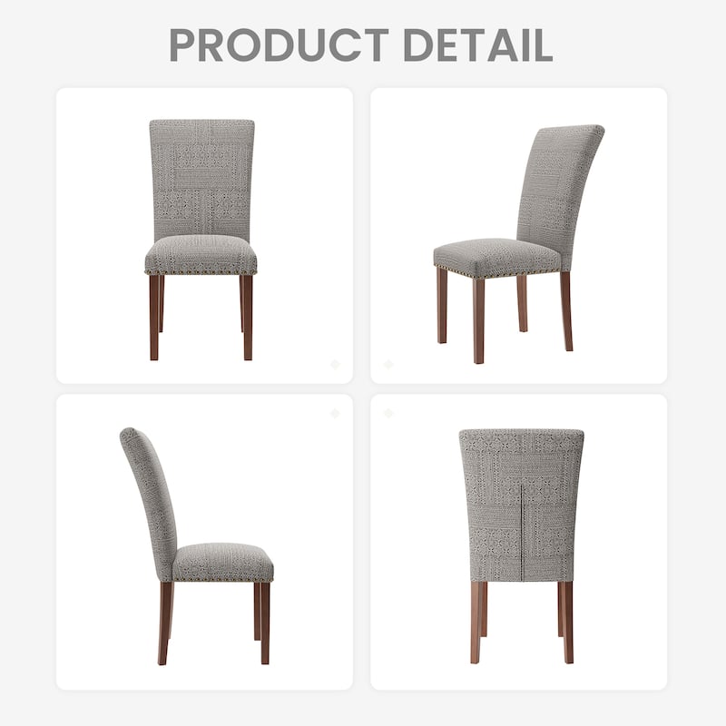 Upholstered Parsons Dining Chairs Set of 2/4/6, Fabric Dining Room Kitchen Side Chair with Nailhead Trim and Wood Legs